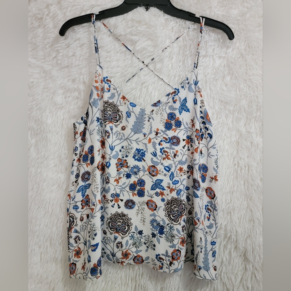 Boho H&M Floral Camisole in Blue and Orange Super Cute Strap Detail On Back 8